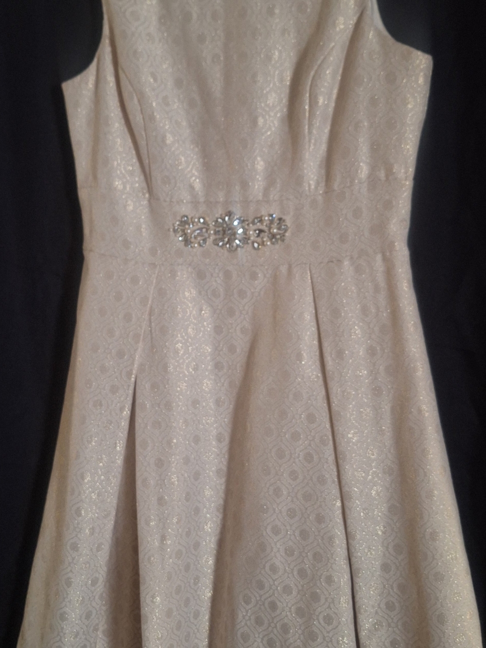 Eliza J Ivory Jacquard Dress with Metallic Sheen